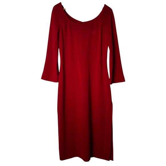 Yves Saint Laurent Rive Gauche Dress Size 42 US 10 Red 100% Wool Designer Midi - Picture 1 of 10